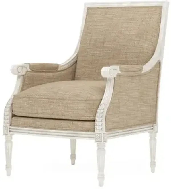 Juliette Mocha Textured Weave Vintage White Bergere Chair