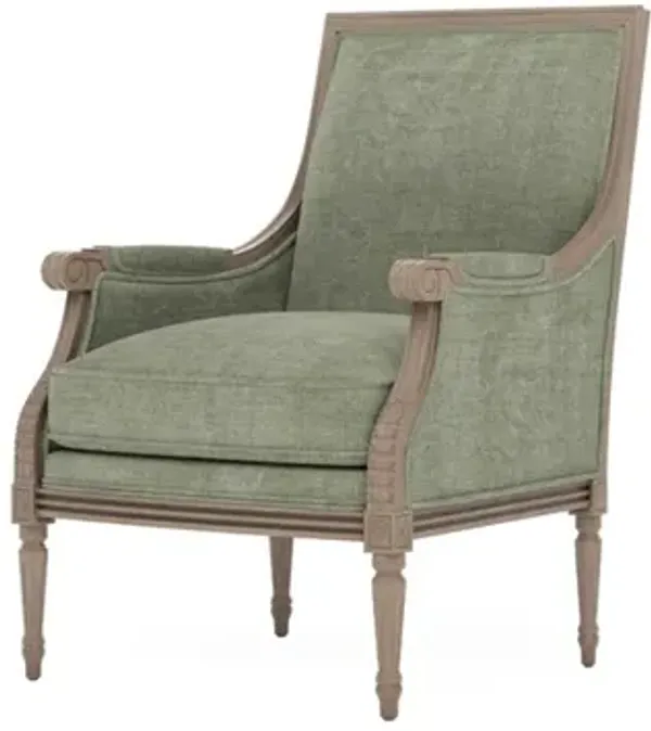 Juliette Willow Green Velvet Driftwood Bergere Chair