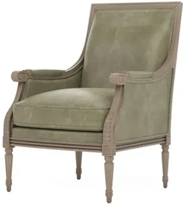 Juliette Juniper Leather Driftwood Bergere Chair