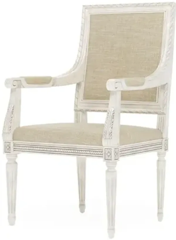 Marielle Cashew Textured Weave Vintage White Dining Arm Chair