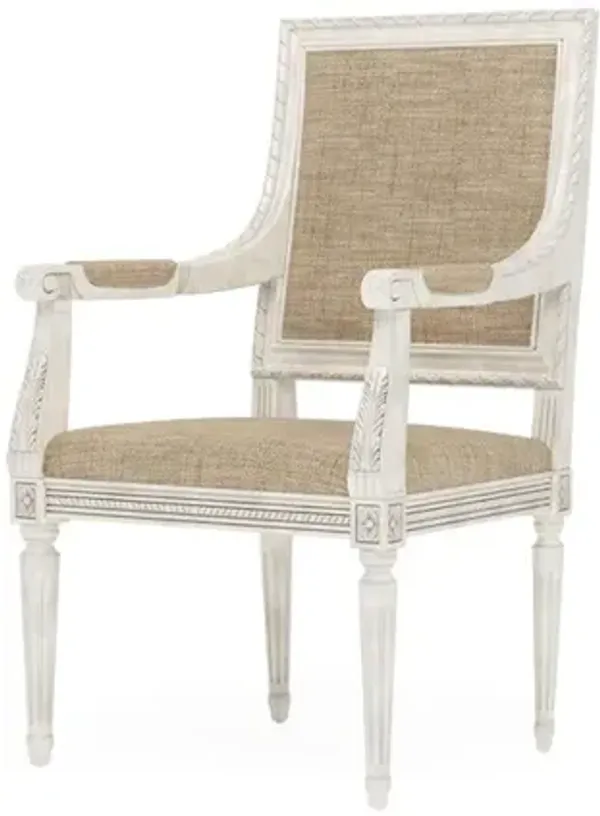 Marielle Mocha Textured Weave Vintage White Dining Arm Chair