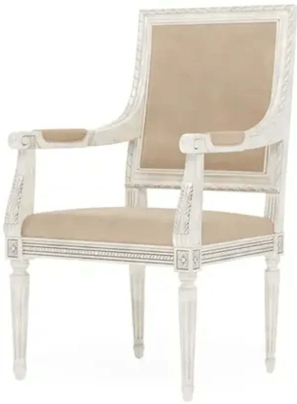 Marielle Latte Leather Vintage White Dining Arm Chair