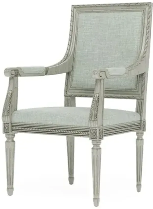 Marielle Spring Blue Textured Weave Provence Sage Dining Arm Chair