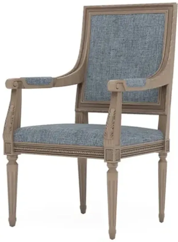 Marielle Atlantic Blue Textured Weave Driftwood Dining Arm Chair