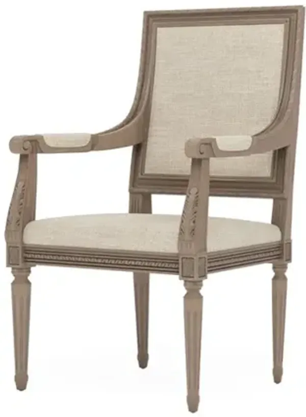 Marielle Pebble Shore Textured Weave Driftwood Dining Arm Chair