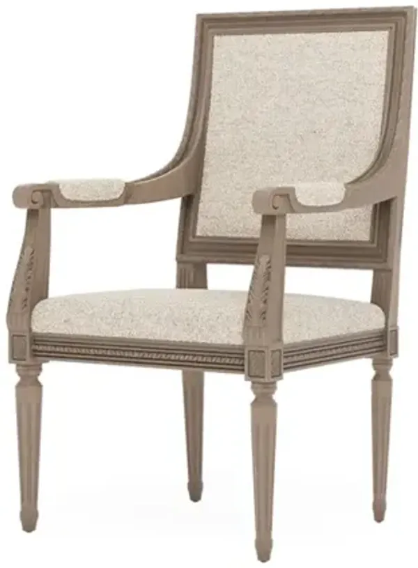 Marielle Oyster Shell Textured Knit Driftwood Dining Arm Chair