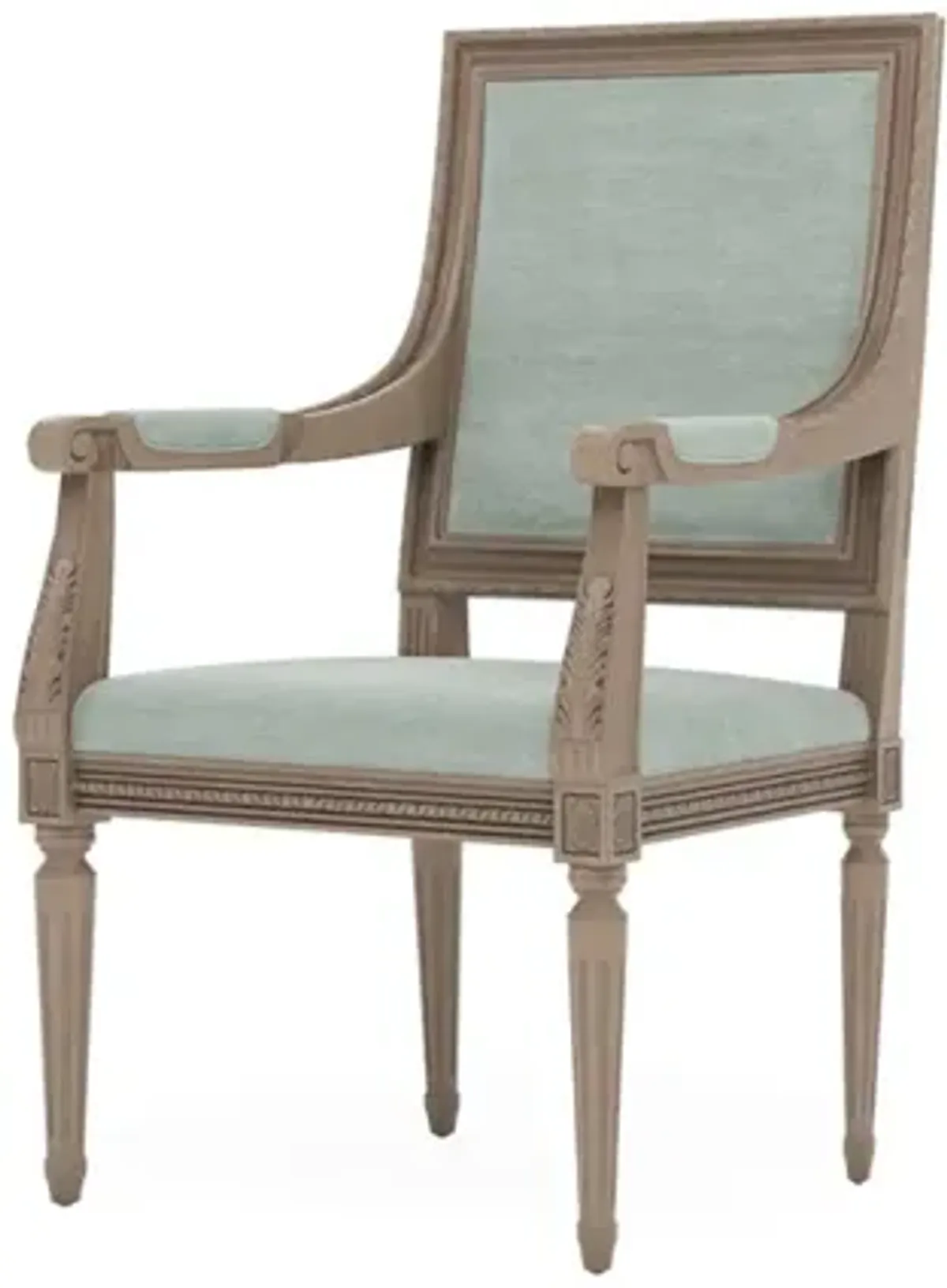 Marielle Sea Mist Velvet Driftwood Dining Arm Chair