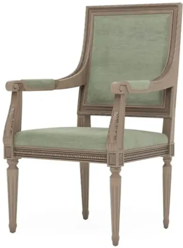 Marielle Lustre Verde Velvet Driftwood Dining Arm Chair