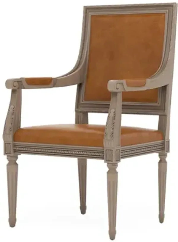 Marielle Camel Leather Driftwood Dining Arm Chair