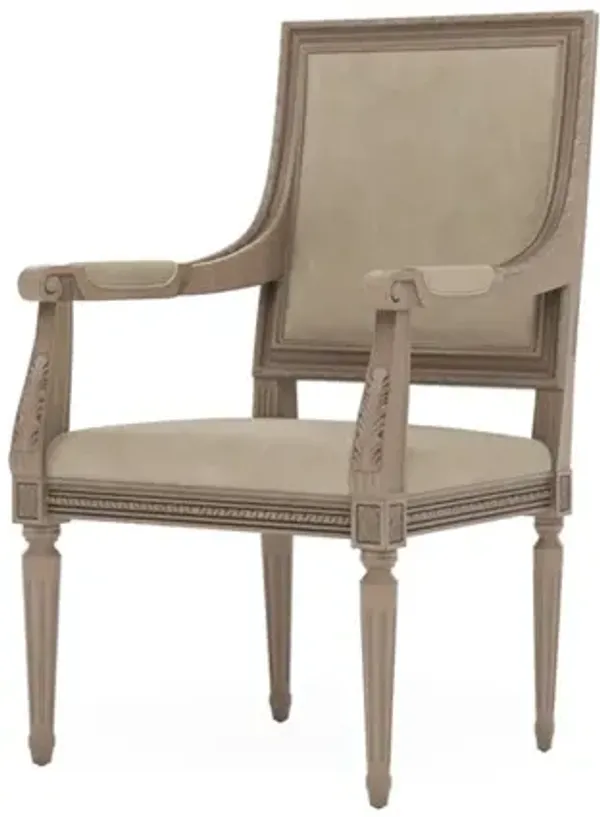 Marielle Elephant Grey Leather Driftwood Dining Arm Chair