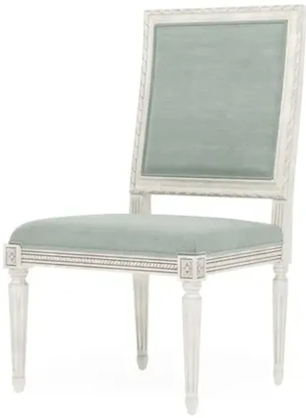 Marielle Sea Mist Velvet Vintage White Dining Side Chair