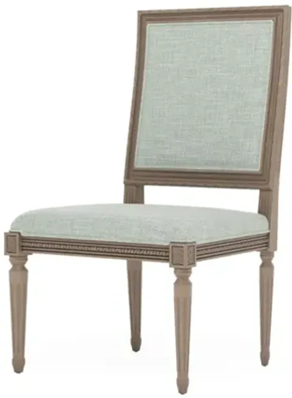 Marielle Spring Blue Textured Weave Driftwood Dining Side Chair