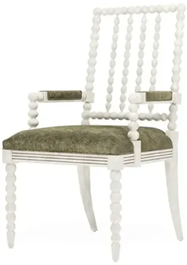 Sabinna Fern Velvet Vintage White Dining Arm Chair