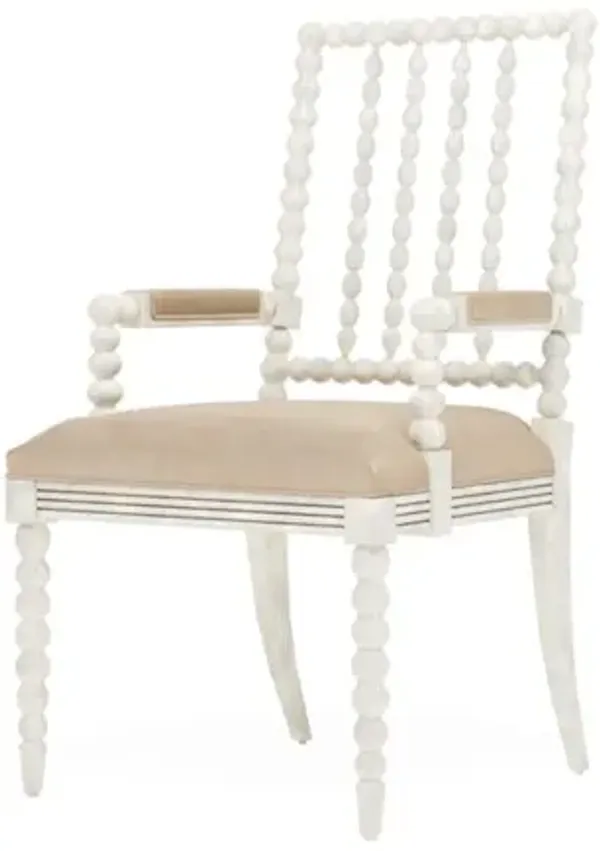 Sabinna Latte Leather Vintage White Dining Arm Chair