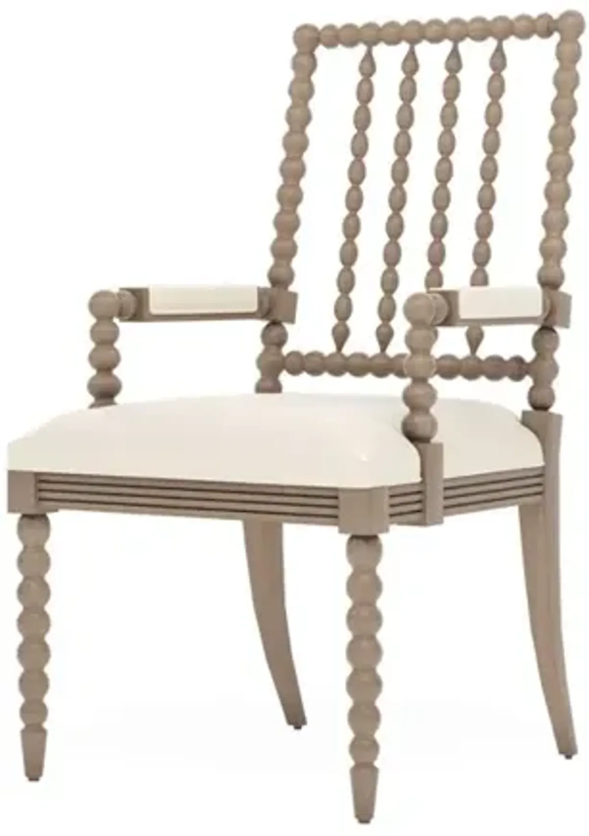 Sabinna Classic White Textured Weave Driftwood Dining Arm Chair