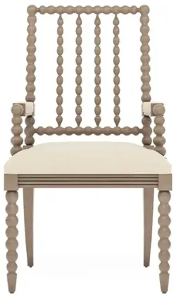 Sabinna Bisque Textured Weave Driftwood Dining Arm Chair