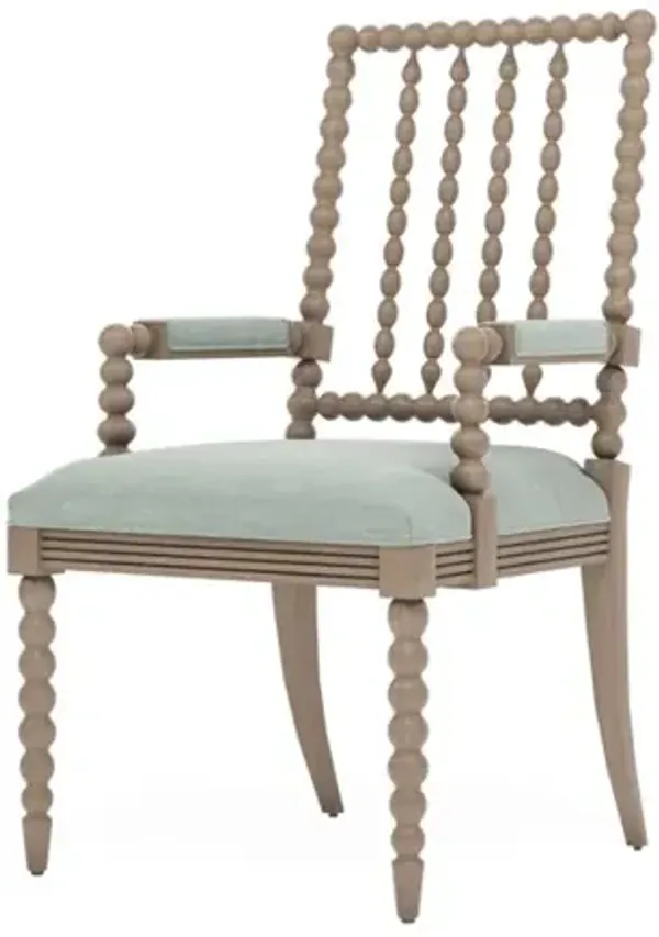 Sabinna Sea Mist Velvet Driftwood Dining Arm Chair