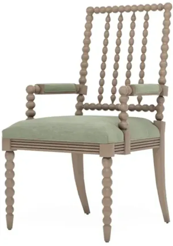 Sabinna Lustre Verde Velvet Driftwood Dining Arm Chair