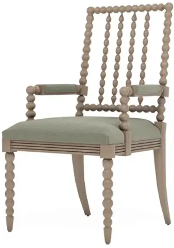 Sabinna Sage Velvet Driftwood Dining Arm Chair
