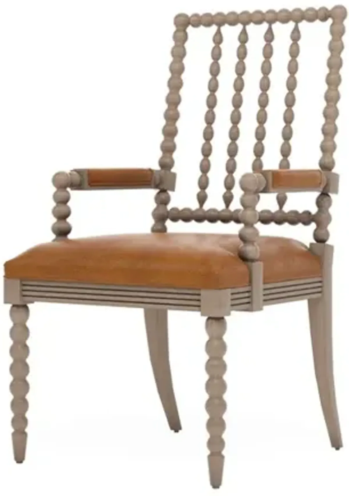Sabinna Camel Leather Driftwood Dining Arm Chair
