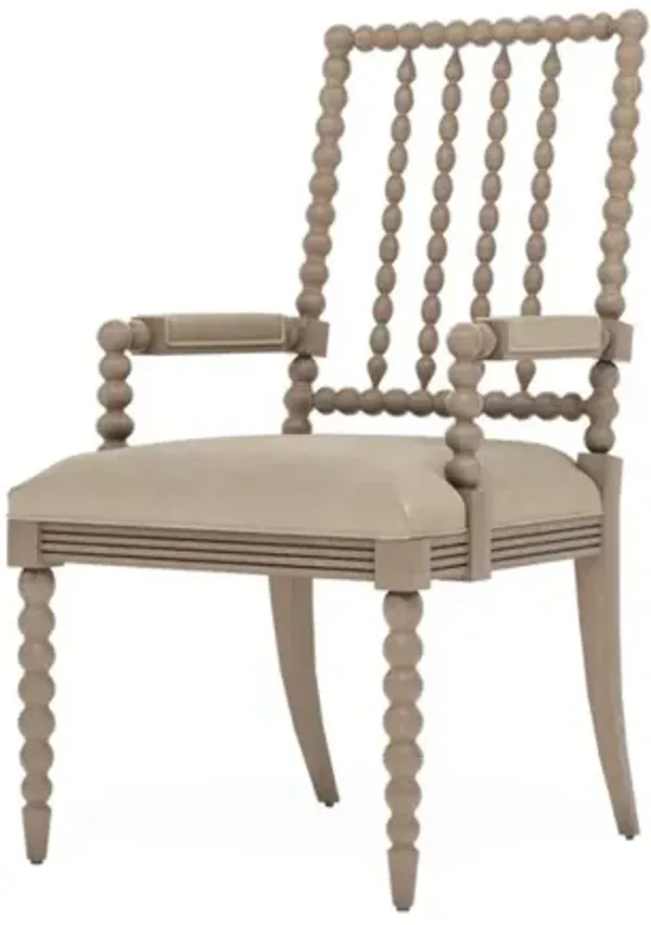 Sabinna Elephant Grey Leather Driftwood Dining Arm Chair