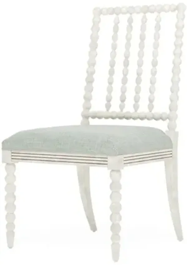 Sabinna Spring Blue Textured Weave Vintage White Dining Side Chair