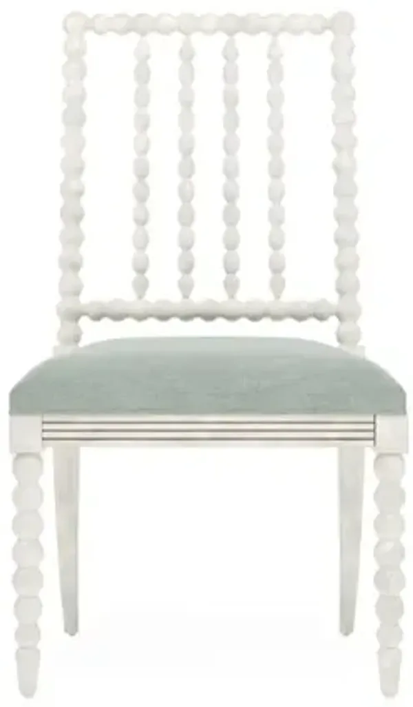 Sabinna Sea Mist Velvet Vintage White Dining Side Chair