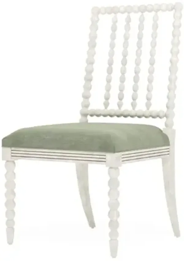 Sabinna Lustre Verde Velvet Vintage White Dining Side Chair