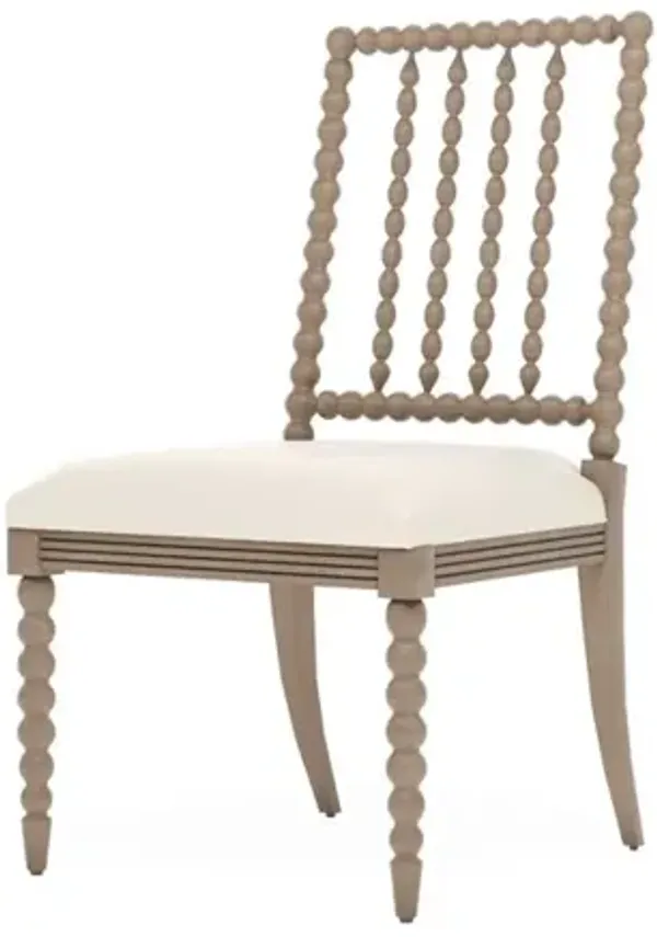 Sabinna Classic White Textured Weave Driftwood Dining Side Chair