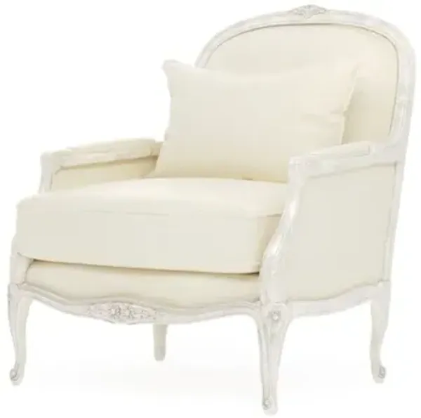 Antoinette Heathered Ivory Crypton Vintage White Bergere Chair