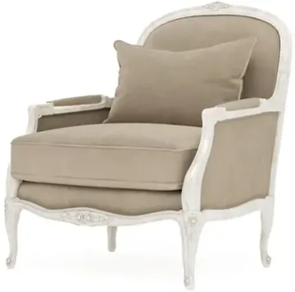 Antoinette Elephant Grey Leather Vintage White Bergere Chair