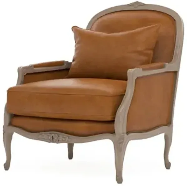 Antoinette Camel Leather Driftwood Bergere Chair
