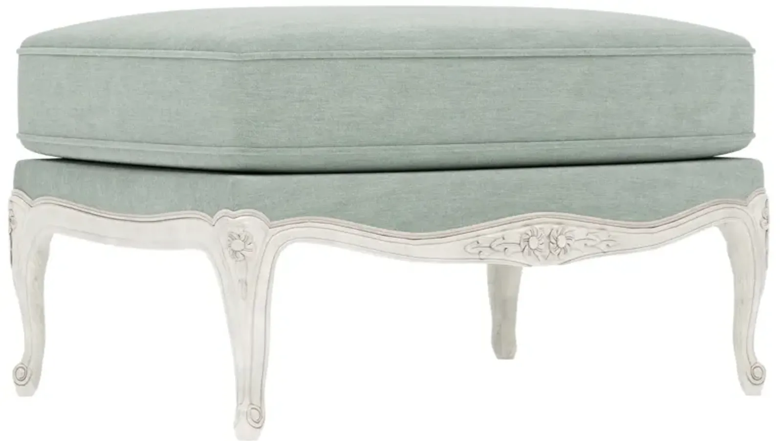Antoinette Sea Mist Velvet Vintage White Bergere Ottoman