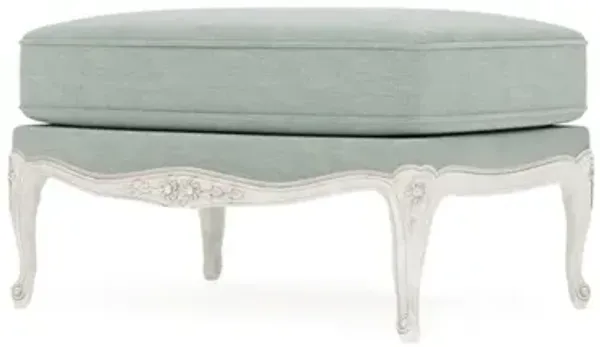 Antoinette Sea Mist Velvet Vintage White Bergere Ottoman