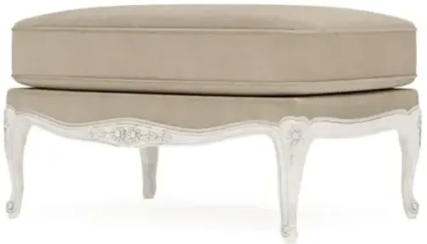 Antoinette Elephant Grey Leather Vintage White Bergere Ottoman