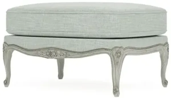 Antoinette Spring Blue Textured Weave Provence Sage Bergere Ottoman