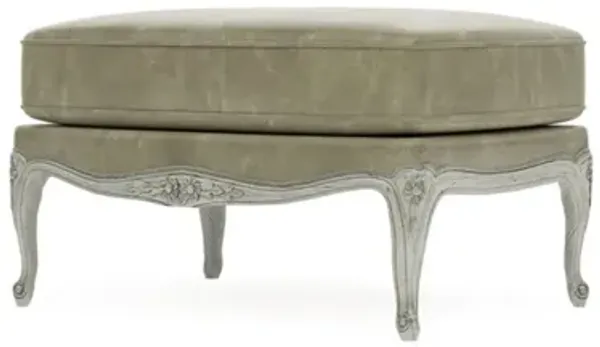 Antoinette Juniper Leather Provence Sage Bergere Ottoman