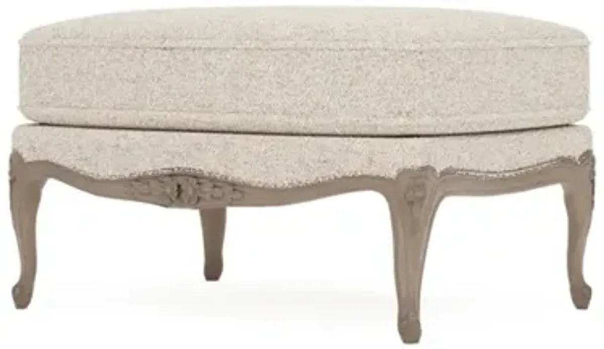 Antoinette Oyster Shell Textured Knit Driftwood Bergere Ottoman