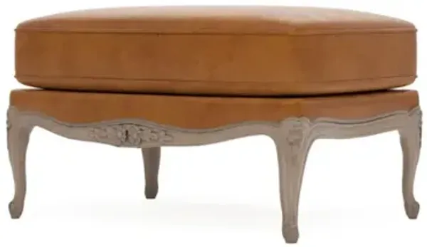 Antoinette Camel Leather Driftwood Bergere Ottoman