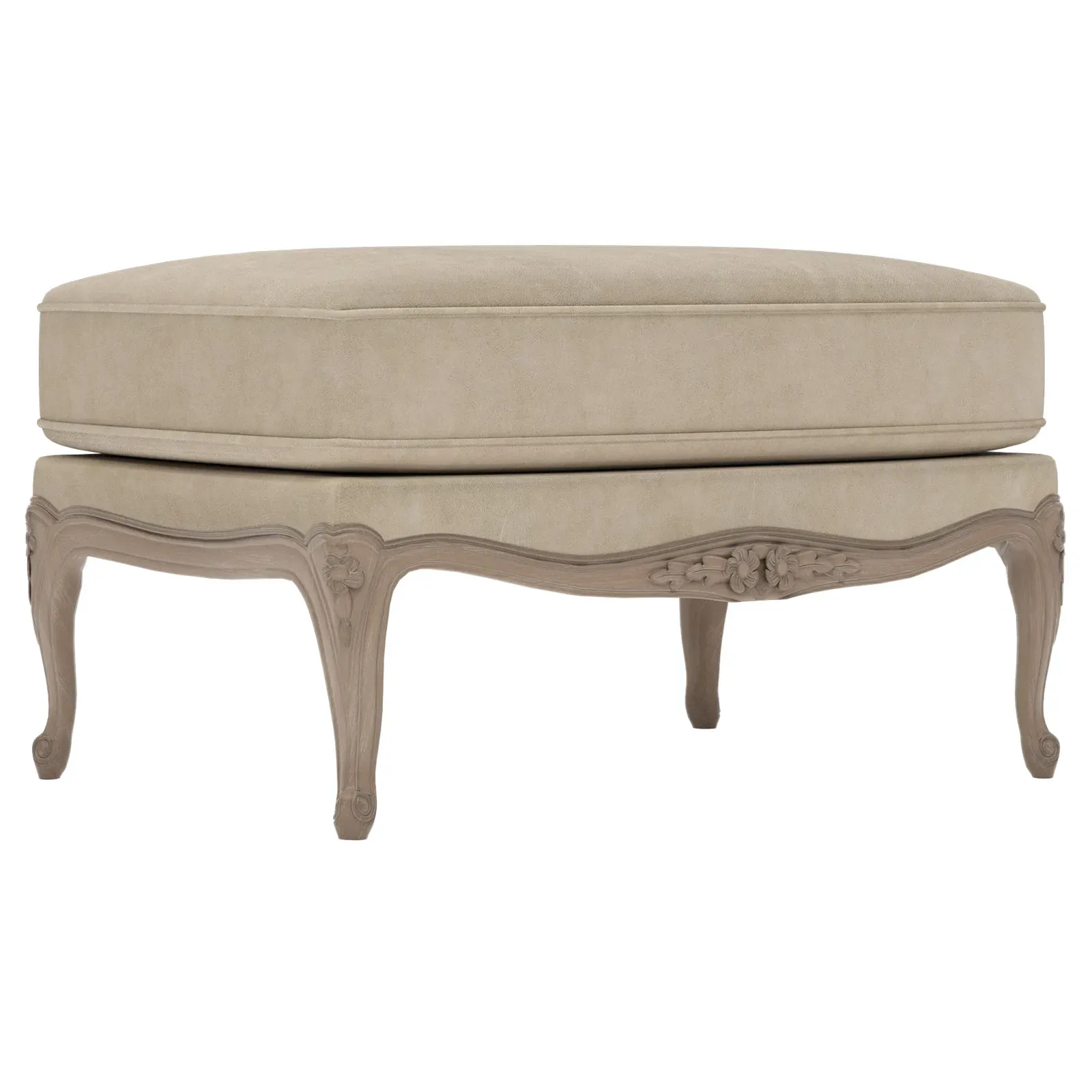 Antoinette Elephant Grey Leather Driftwood Bergere Ottoman