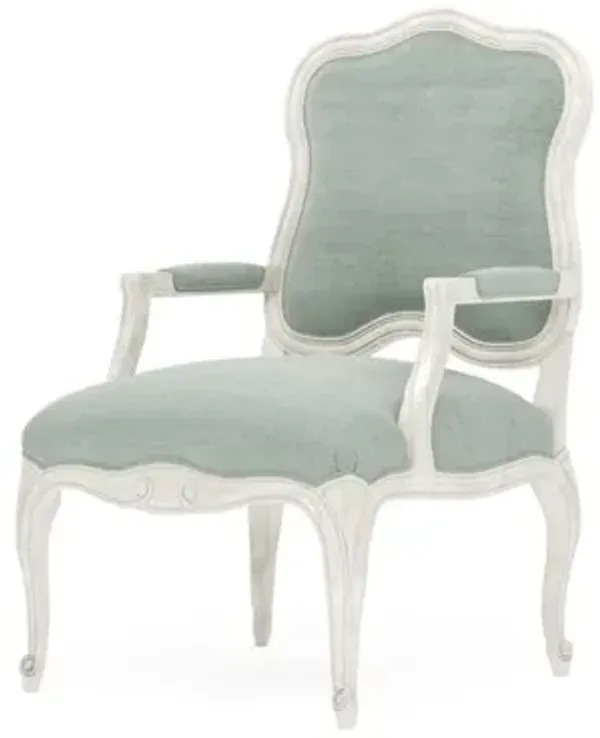 Lorraine Sea Mist Velvet Vintage White Chair