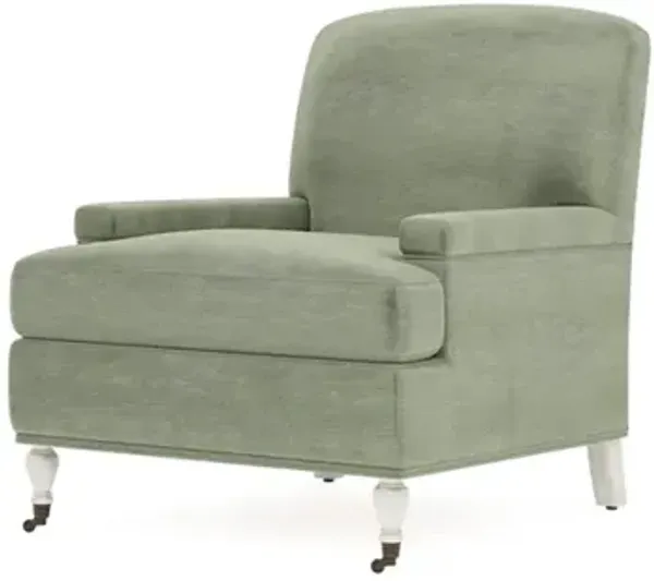 Liliane Lustre Verde Velvet Vintage White Chair