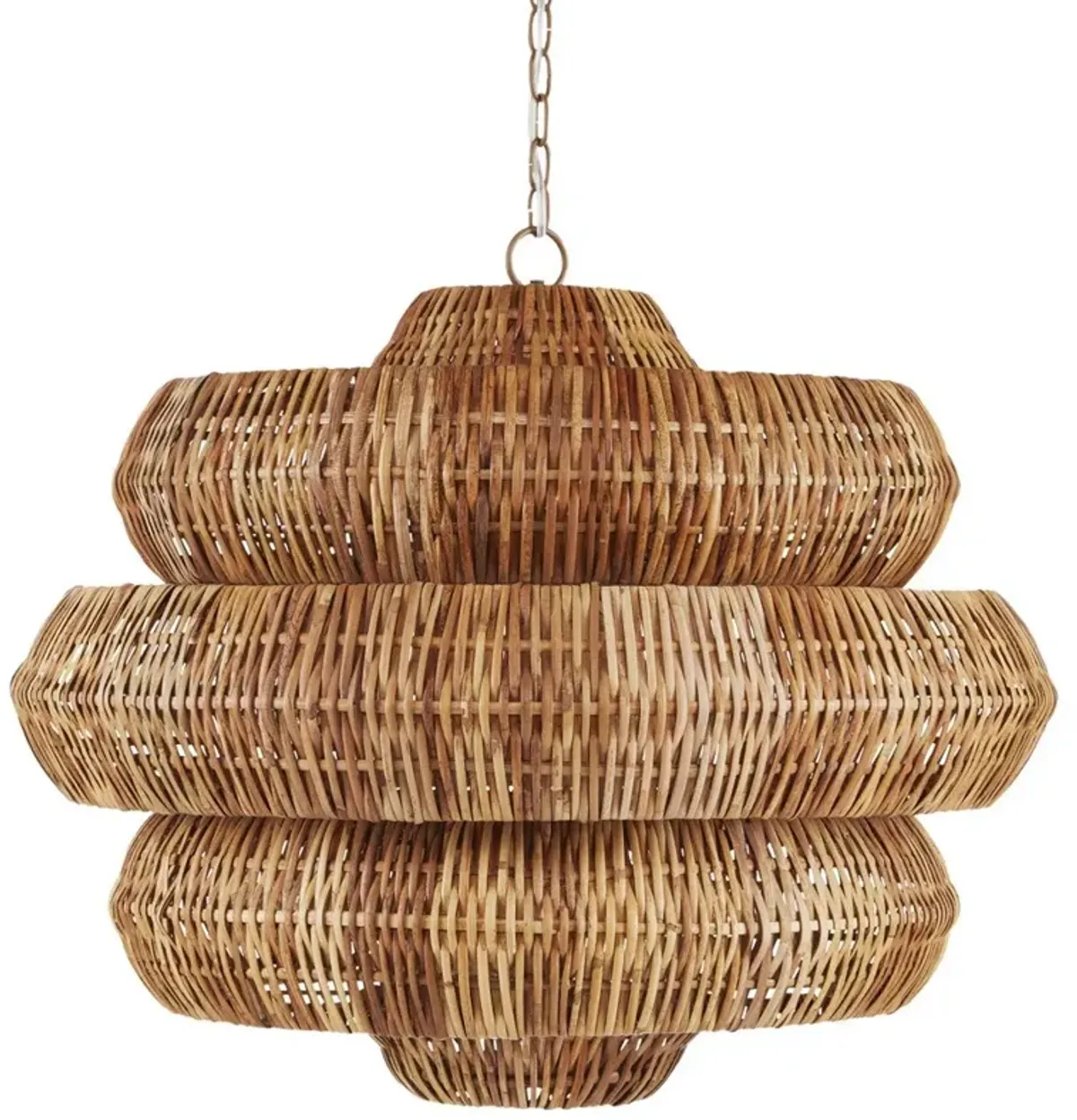 Rica Coastal Beach Brown Rattan 3 Tier Chandelier - Medium