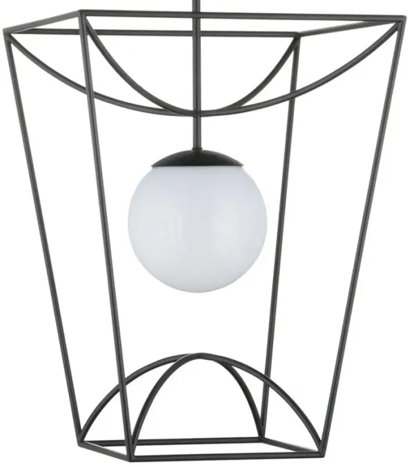 Riverlight Modern White Glass Globe Black Metal Outdoor Lantern - Medium