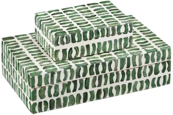 Esmina Updated Traditional Green Bone Decorative Box - Set of 2