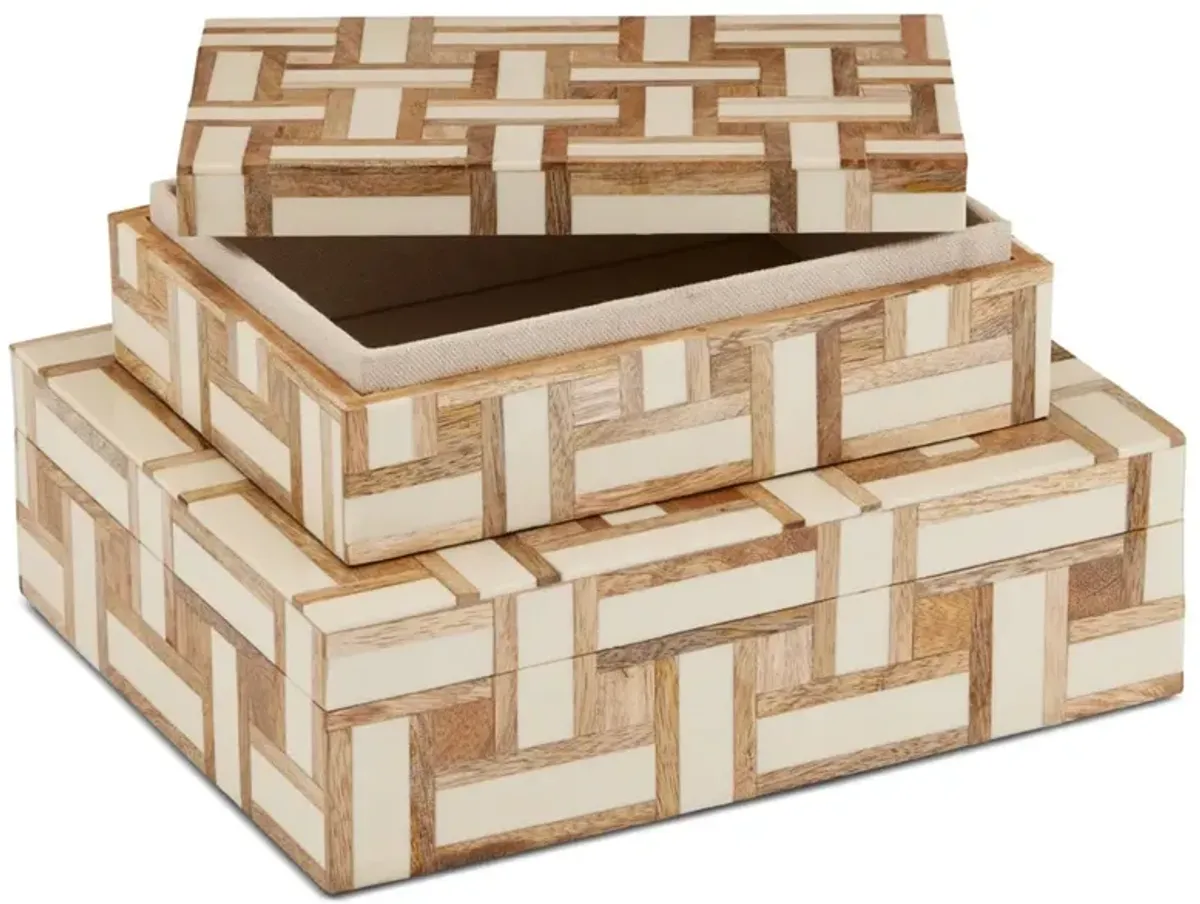Arden Modern Beige Wood Geometric Decorative Box - Set of 2