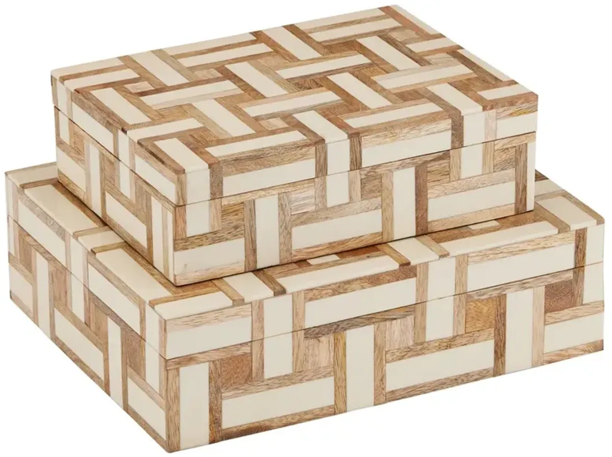 Arden Modern Beige Wood Geometric Decorative Box - Set of 2