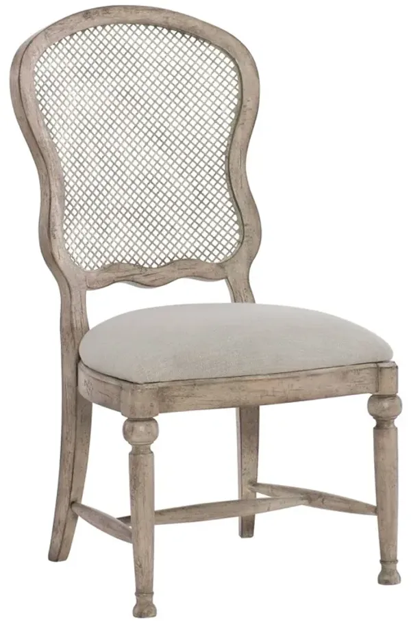 Gary French Country Off White Linen Antique Wood Dining Chair