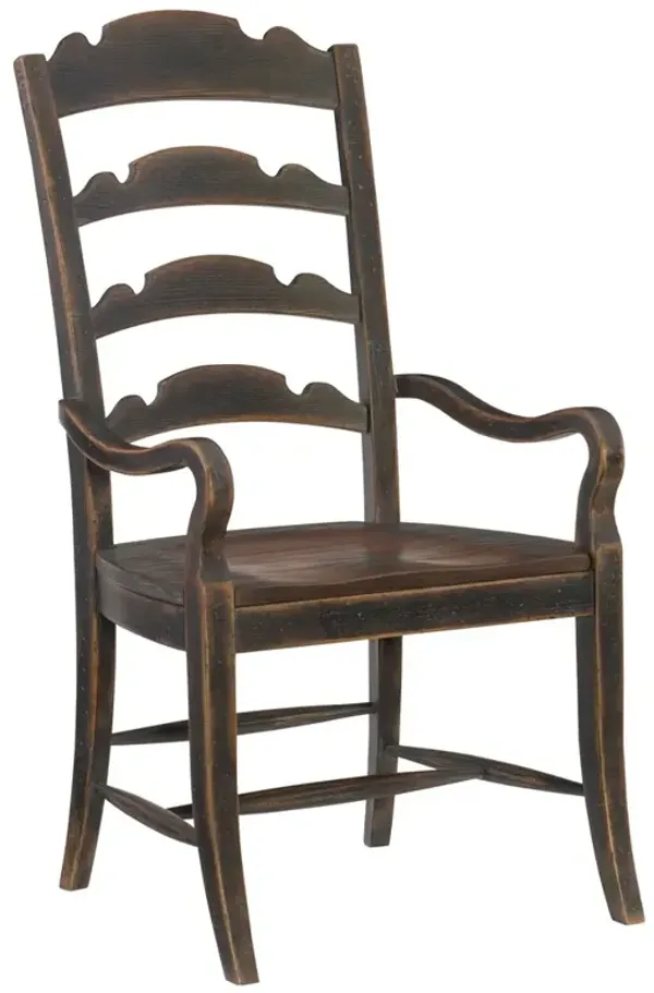 Laurel Updated Traditional Black Oak Ladderback Dining Arm Chair