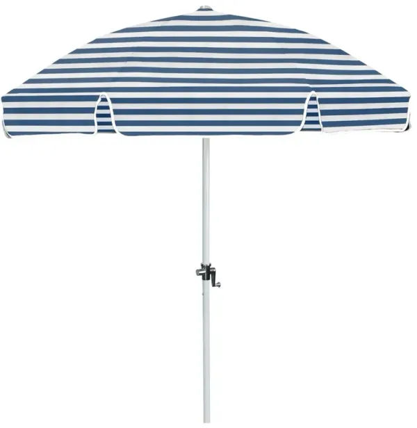 Isabella Modern Blue Striped Sunbrella White Aluminum Patio Umbrella - 81"